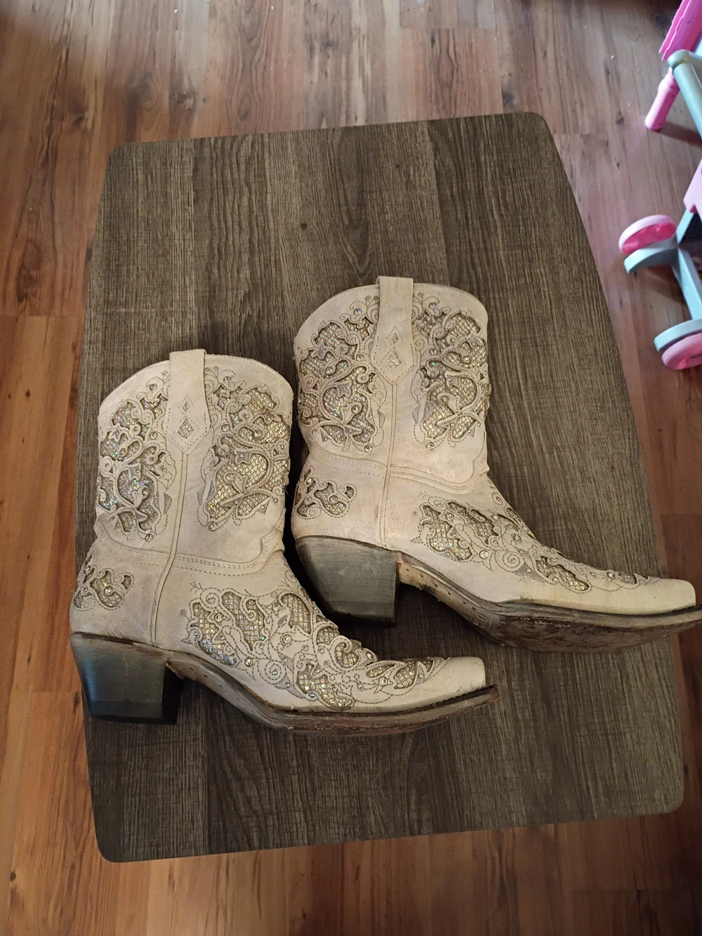 Corral Beige Embellished Western Ankle Boots
